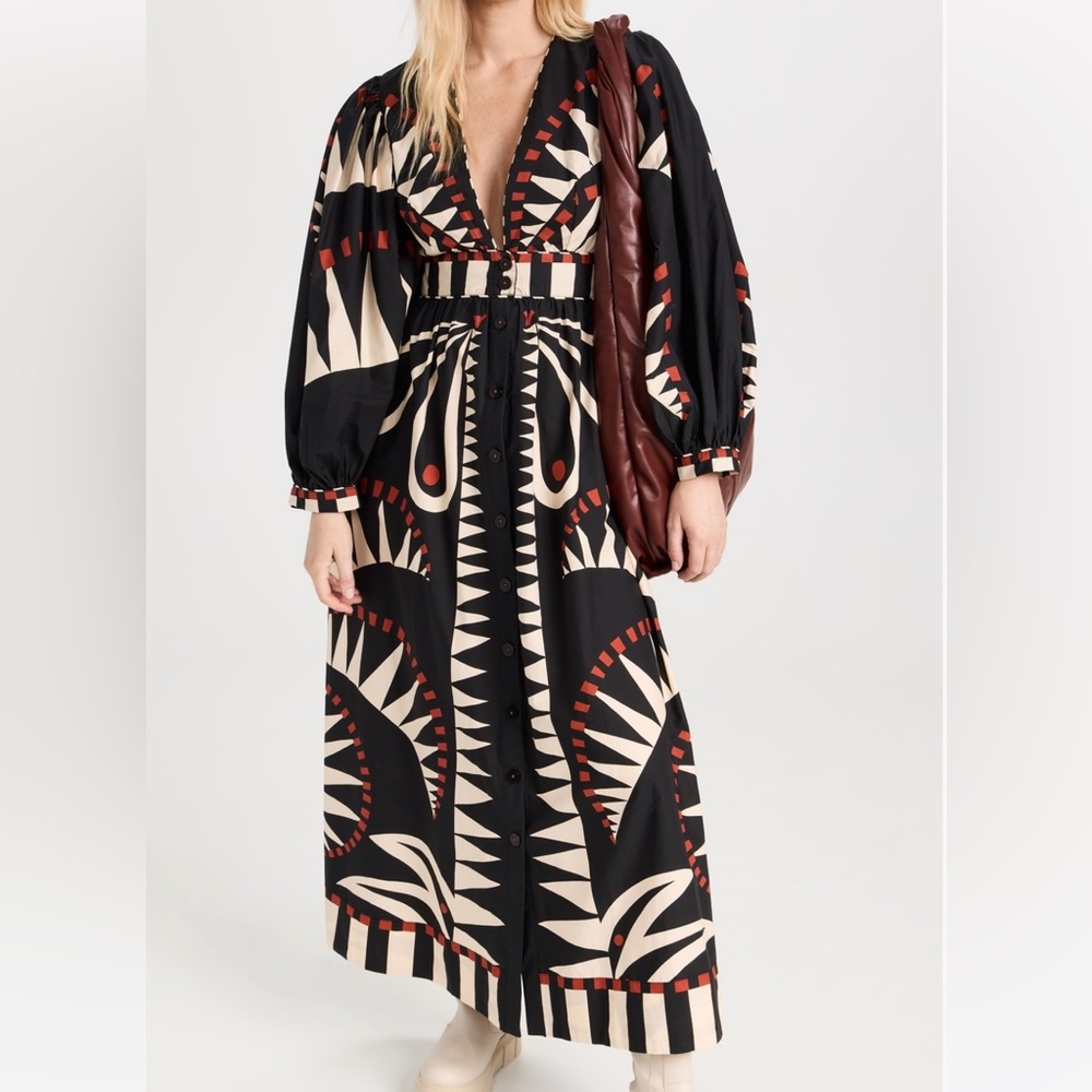 FARM Rio Black, Cream & Red Geometric Maxi Dress